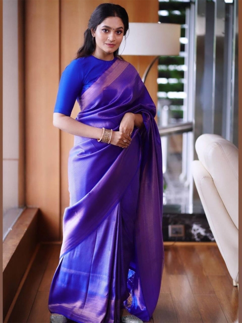 

Zabukee Blue Woven Design Zari Pure Silk Banarasi Saree