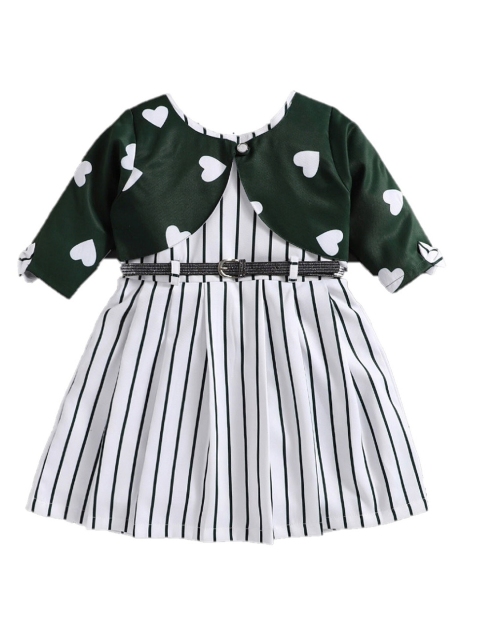 

The Magic Wand Green Printed Monochrome Striped Georgette Dress