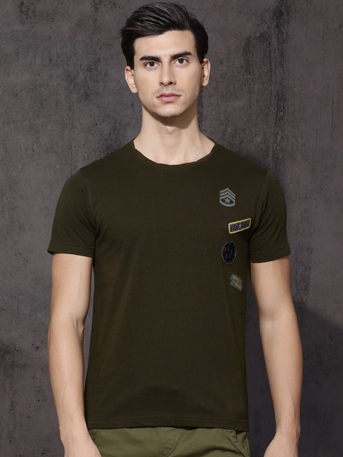 

Roadster Men Olive Green Solid Round Neck T-shirt