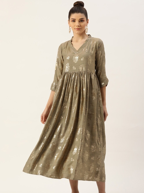 

VAABA Gold-Toned Ethnic Motifs Printed Empire Maxi Dress