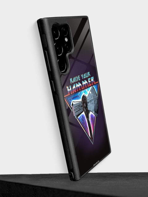 

macmerise Black Worthy Raise Your Hammer Printed Samsung S22 Ultra Glass Back Case