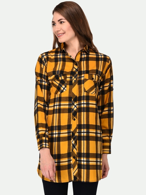 

PATRORNA Women Mustard Comfort Tartan Checks Checked Casual Shirt