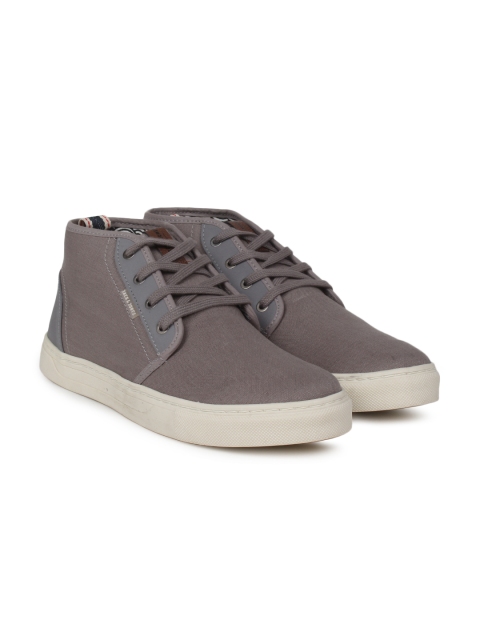 

Jack & Jones Men Grey Canvas Mid-Top Sneakers