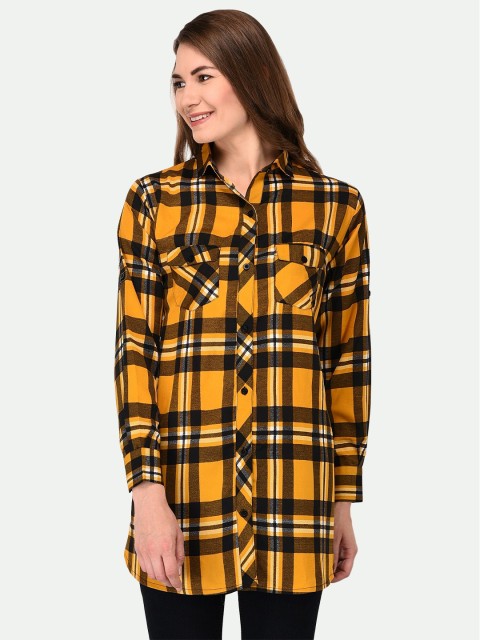 

PATRORNA Women Yellow Solid Comfort Tartan Checked Casual Shirt