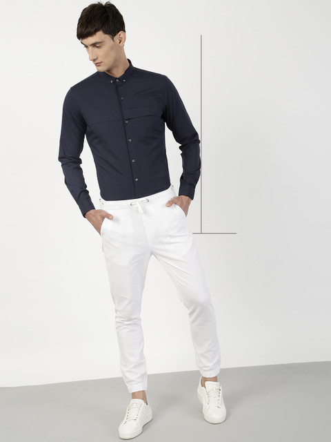 

ether Men Navy Blue Slim Fit Solid Casual Shirt