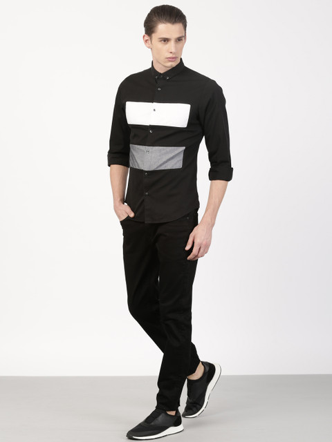 

ether Men Black Slim Fit Colourblocked Casual Shirt