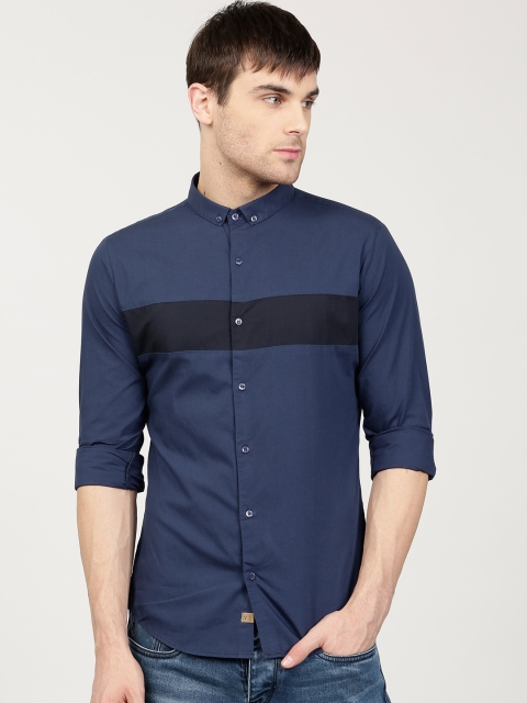 

ether Men Navy Blue Slim Fit Solid Casual Shirt