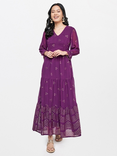 

Global Desi Women Purple Floral Ethnic Maxi Dress