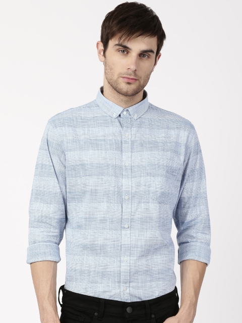 

ether Men Blue & Off-White Slim Fit Self Design Casual Shirt
