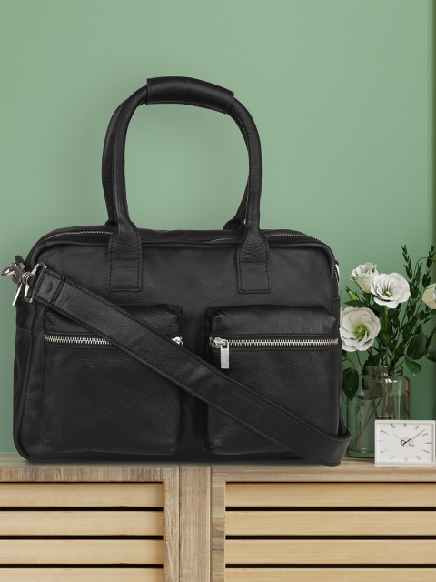 

PELLE LUXUR Women Black Leather Laptop Bag