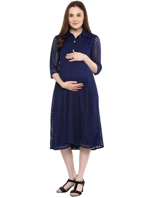 

Mine4Nine Blue Crepe Maternity A-Line Dress