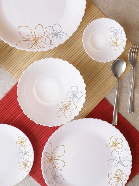 

Cello White & Brown Pieces Floral Printed Opalware Glossy Dinner Set