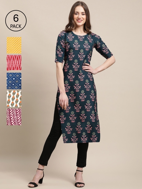 

KALINI Women Pack of 6 Crepe Kurta, Blue