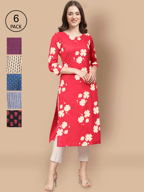 

KALINI Women Pack of 6 Crepe Kurta, Red