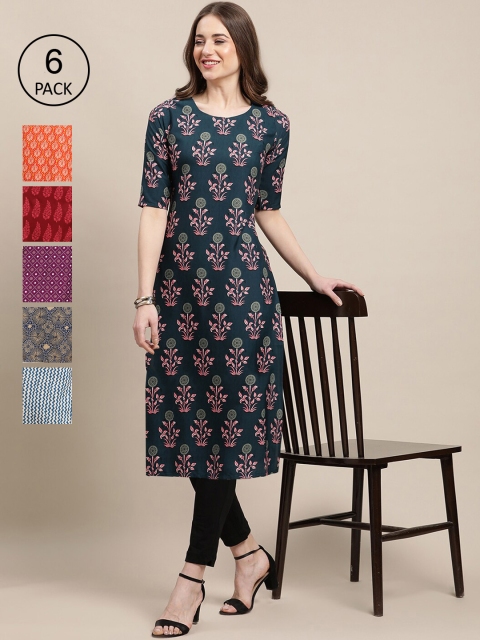 

KALINI Women Pack of 6 Crepe Kurta, Blue