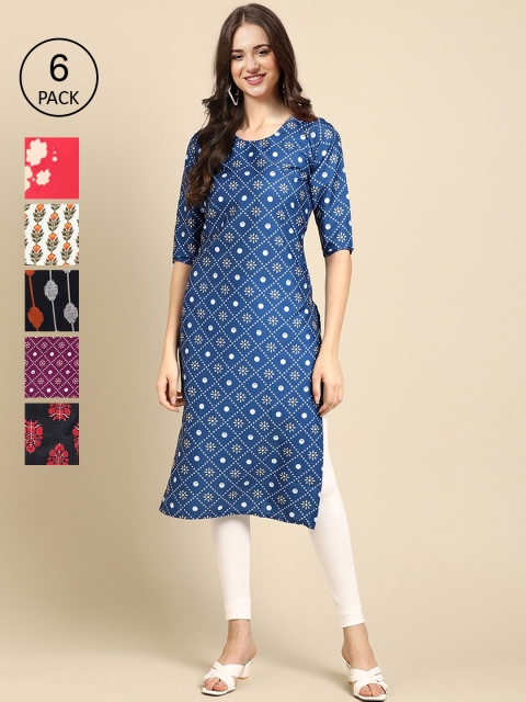 

KALINI Women Pack of 6 Crepe Kurta, Blue