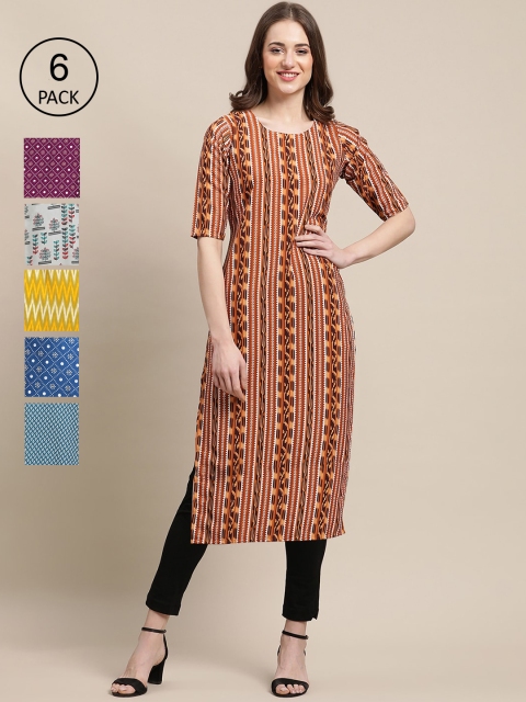 

KALINI Women Pack of 6 Crepe Kurta, Brown