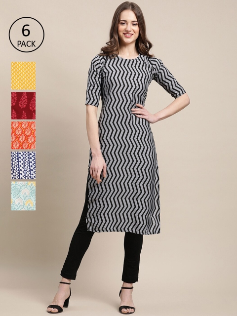 

KALINI Women Multicoloured Geometric Printed Block Print Crepe Kurta, Multi