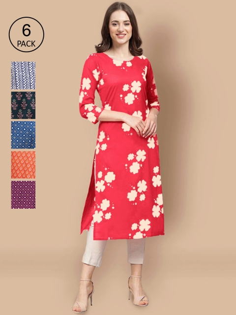 

KALINI Women Multicoloured Floral Embroidered Block Print Crepe Kurta, Multi