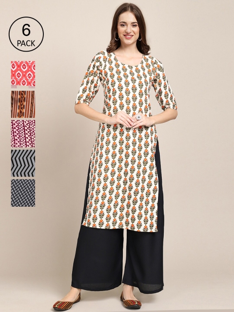 

KALINI Women Pack of 6 Printed Crepe Kurta, Multi