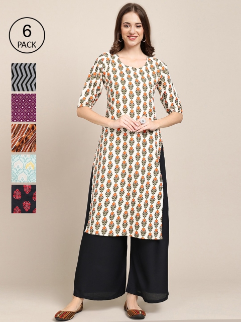 

KALINI Women Multicoloured Pack Of 6 Ethnic Motifs Printed Crepe Kurta, Multi