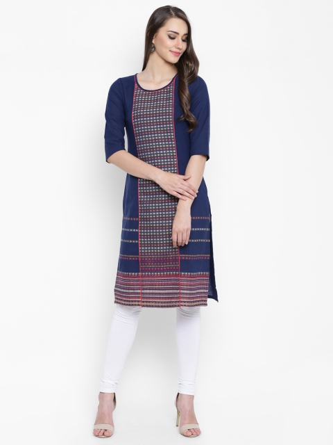 

AURELIA Women Navy Woven Design Straight Kurta, Navy blue