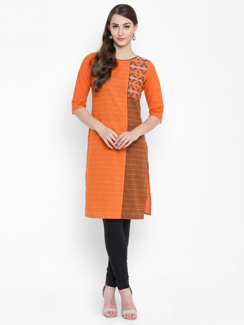 

AURELIA Women Orange Striped Straight Kurta