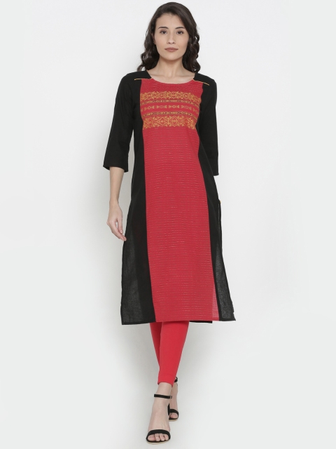 

AURELIA Women Red & Black Woven Design Straight Kurta