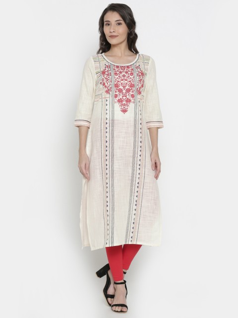 

AURELIA Women Off-White Printed Straight Kurta