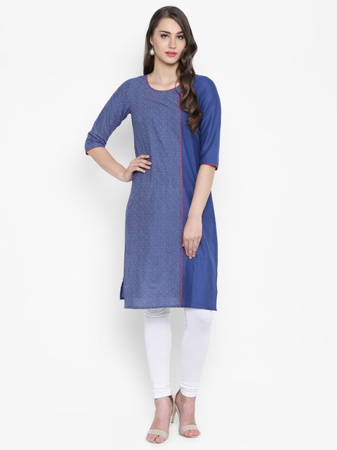 

AURELIA Women Navy Printed Straight Kurta, Navy blue