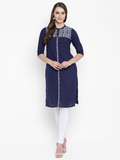 

AURELIA Women Navy Solid Straight Kurta, Navy blue