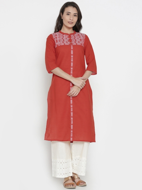 

AURELIA Women Orange Woven Design Straight Kurta