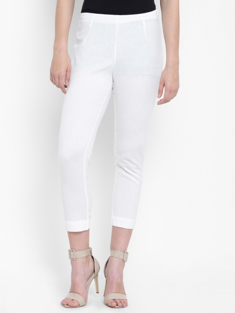 

AURELIA Women White Regular Fit Solid Cropped Cigarette Trousers, Na