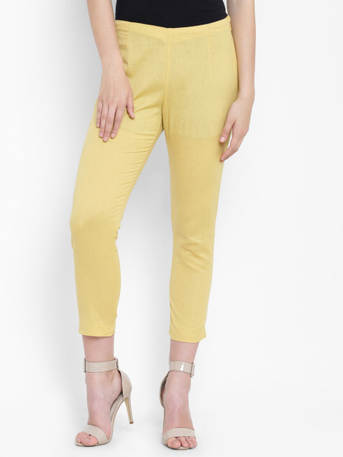 

AURELIA Women Yellow Regular Fit Solid Cropped Cigarette Trousers