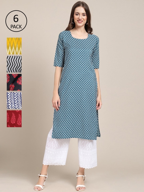 

KALINI Women Multicoloured Ethnic Motifs Printed Block Print Crepe Kurta, Multi