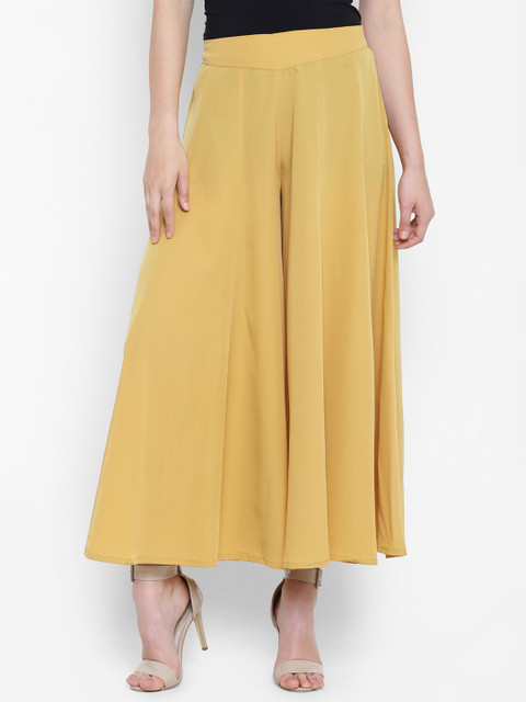 

AURELIA Women Mustard Yellow Flared Solid Palazzos