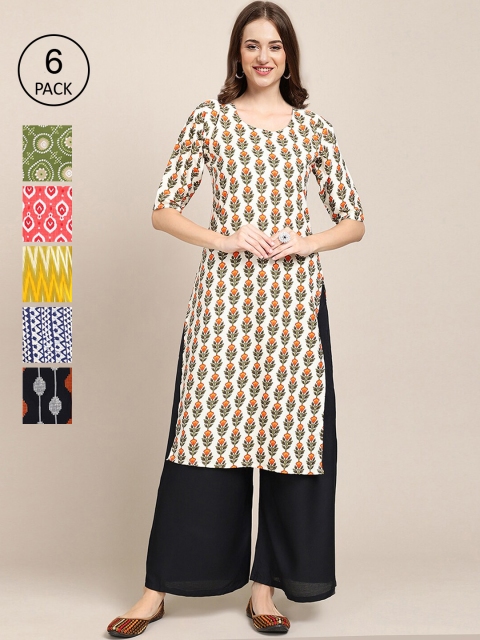 

KALINI Women Pack of 6 Crepe Kurta, Black