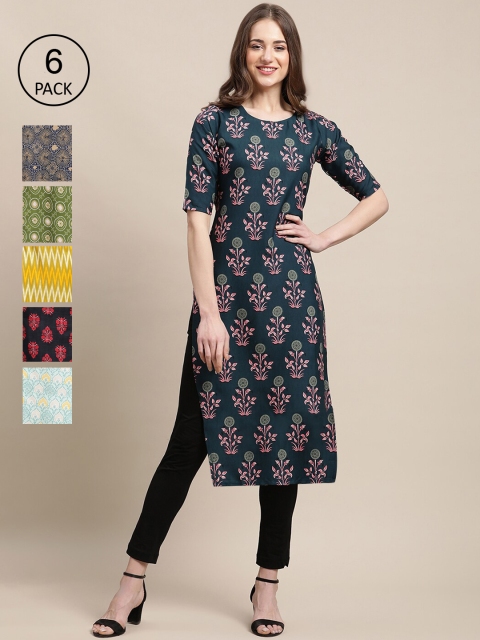 

KALINI Women Multicoloured 6 Ethnic Motifs Printed Crepe Kurta, Multi