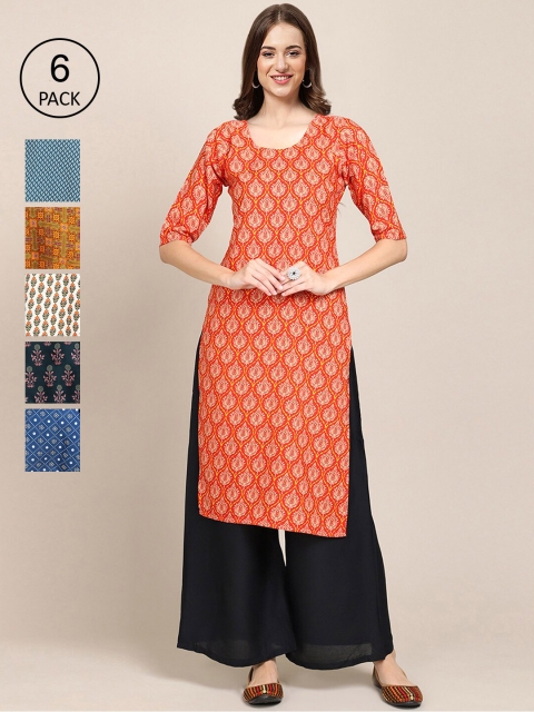 

KALINI Women Multicoloured Pack Of 6 Ethnic Motifs Printed Crepe Kurta, Multi