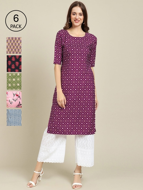 

KALINI Women Multicoloured 6 Geometric Printed Crepe Kurta, Multi