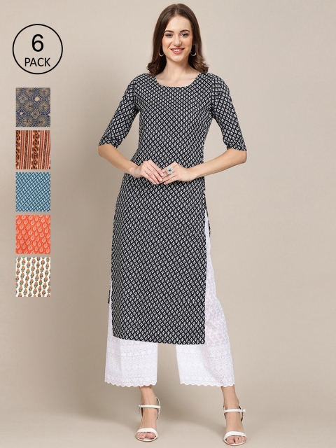 

KALINI Women Multicoloured 6 Geometric Printed Crepe Kurta, Multi