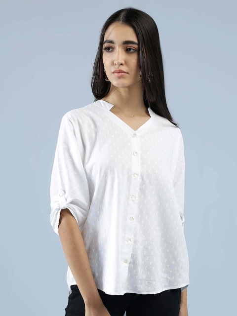

IDK Women White Semi Sheer Dobby Kaftan Shirt