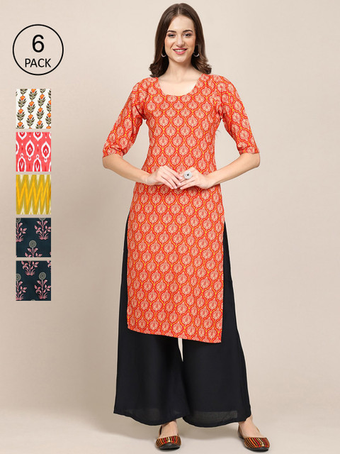 

1 Stop Fashion Women Multicoloured Ethnic Motifs Printed Block Print Crepe Kurta, Multi