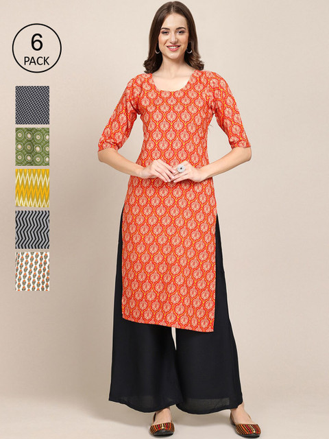 

1 Stop Fashion Women Multicoloured Ethnic Motifs Printed Cold-Shoulder Sleeves Thread Work Block Print Crepe Kurta, Multi