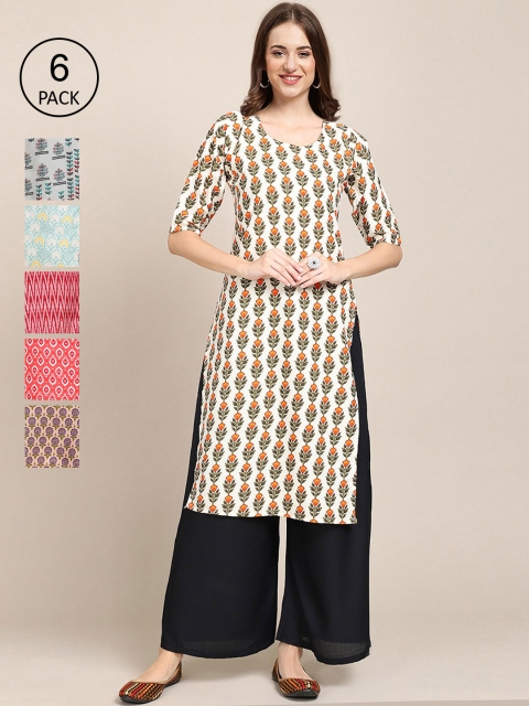 

1 Stop Fashion Women Multicoloured Ethnic Motifs Printed Cold-Shoulder Sleeves Thread Work Block Print Crepe Kurta, Multi