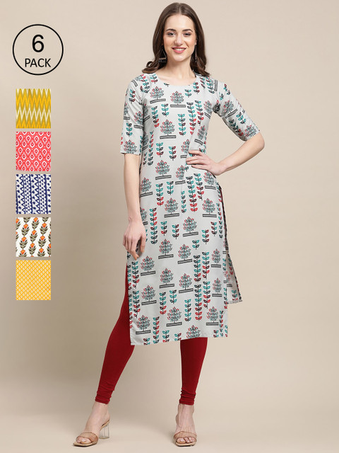 

1 Stop Fashion Women Multicoloured 6 Floral Printed Crepe Kurta, Multi
