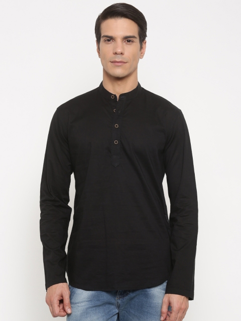 

The Indian Garage Co Men Black Solid Straight Kurta