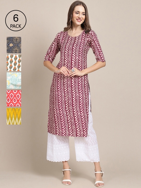 

1 Stop Fashion Women Multicoloured 6 Geometric Printed Crepe Kurta, Multi