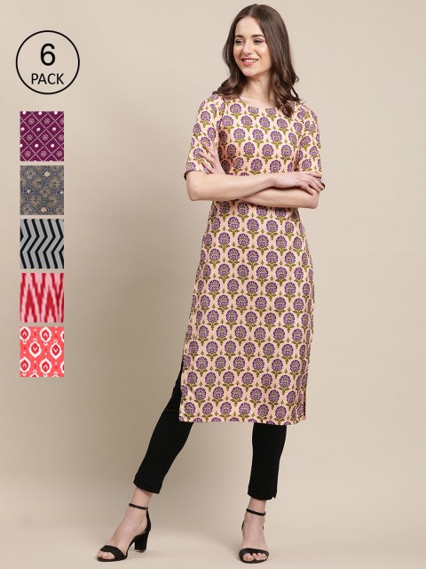 

1 Stop Fashion Women Multicoloured 6 Geometric Printed Crepe Kurta, Multi