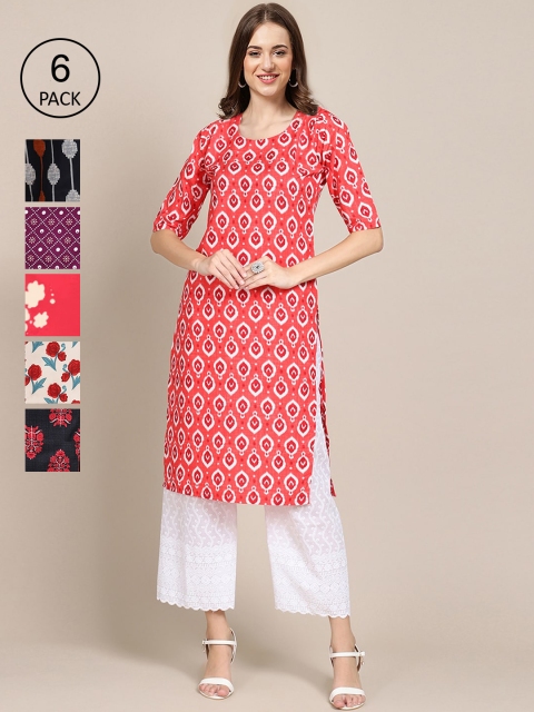 

1 Stop Fashion Women Multicoloured 6 Geometric Printed Crepe Kurta, Multi